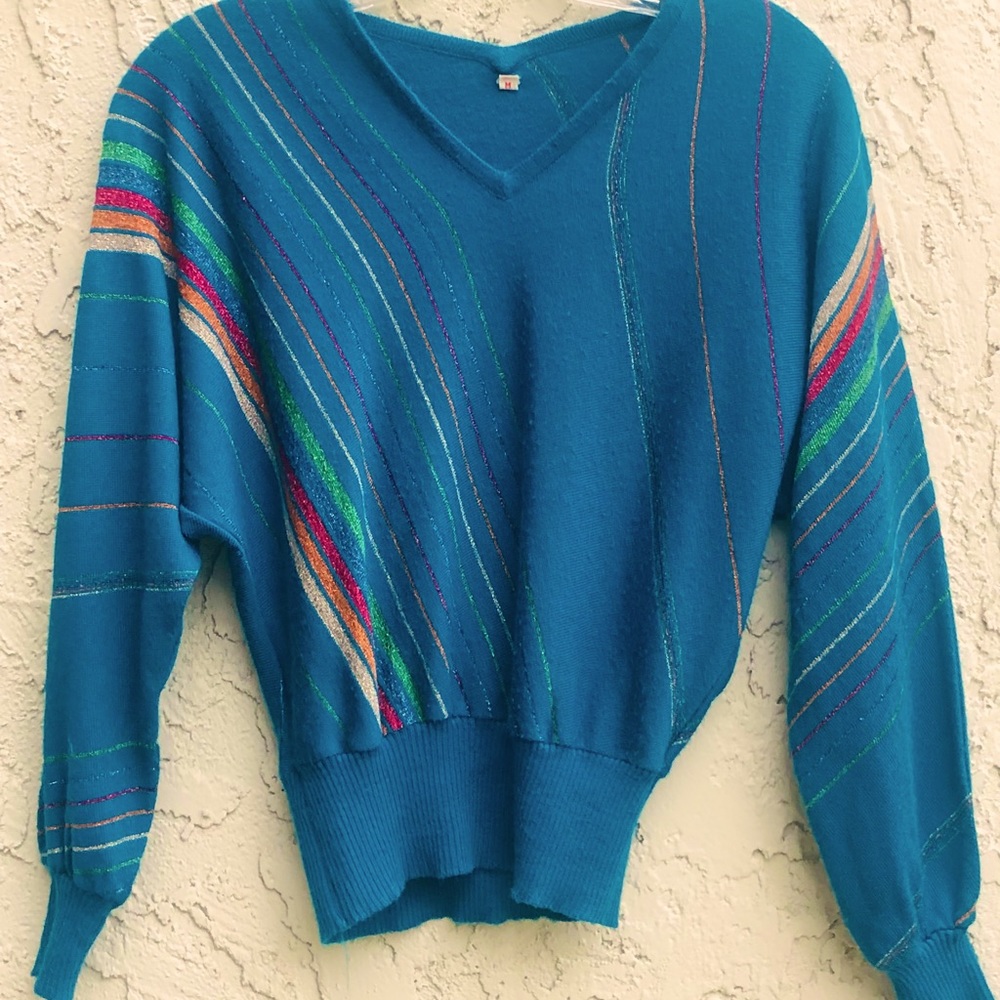 🌈Vintage 70’s Disco Rainbow V-Neck Sweater✨